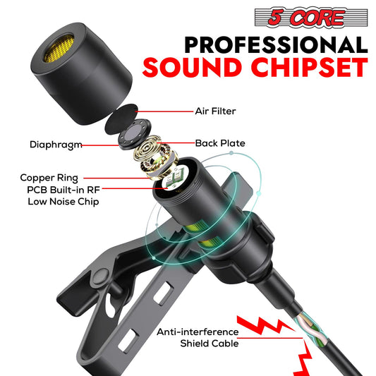 5Core Lavalier Microphone Clip On Professional Grade 3.5mm Lav Lapel Mic Omnidirectional-1
