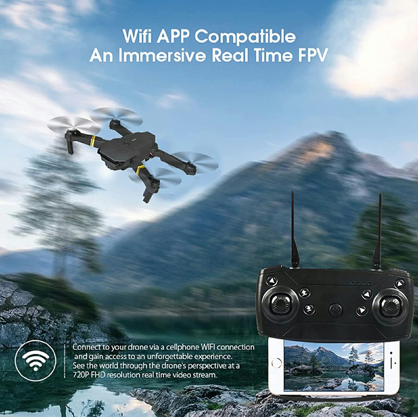 4K HD Dual Camera RC FPV WiFi Portable Wide Angle Foldable            Color: Black/Gold Quadcopter Drone
